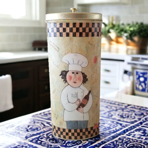 Chef Spaghetti Pasta Oval Canister Kitchen Tin Home Decor - Picture 1 of 3